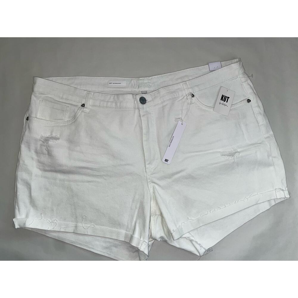 NWT Kut Women’s Plus Size White Denim Frayed High Rise 98% Cotton Shorts 24W